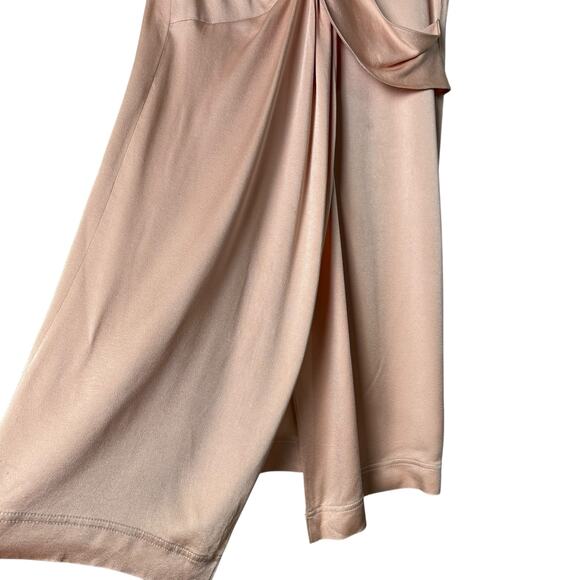 Zara Blush Knotted Satin Midi Dress Plunging Neckline Leg Slit Button Collar, S - Picture 11 of 15